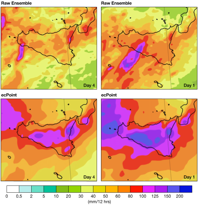 Raw ensemble and ecPoint forecasts compared