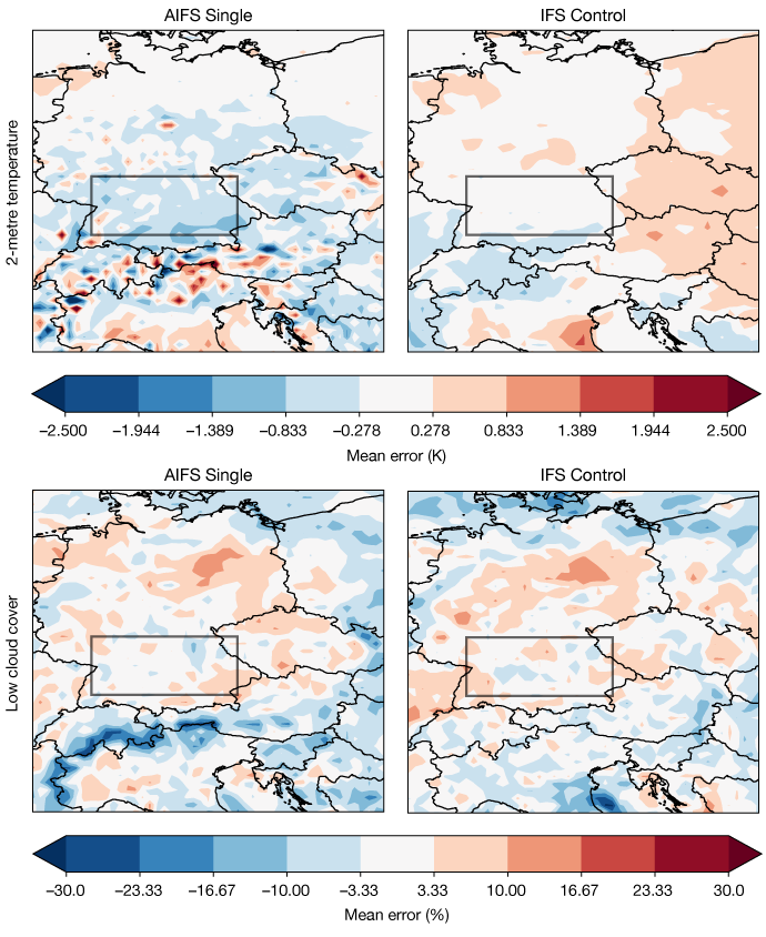 T2m and LCC error maps during cyclonic days of Dec, Jan, Feb 2024/25