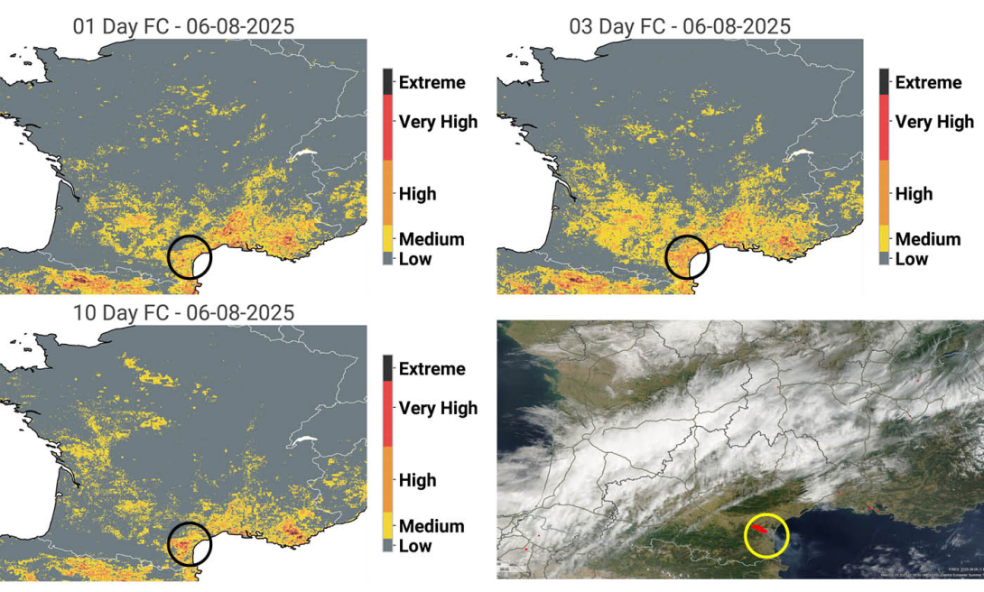 SPARKY-Probability of Fire forecasts and MODIS satellite imagery.