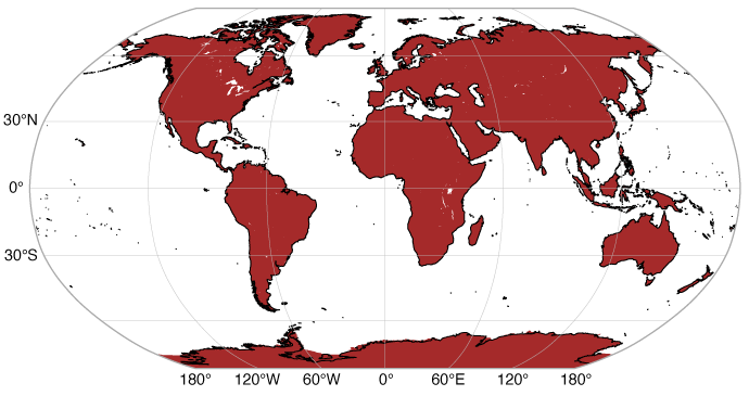 Global map with all countries in red