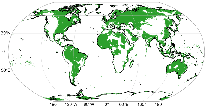 Global map with a lot of green colouring
