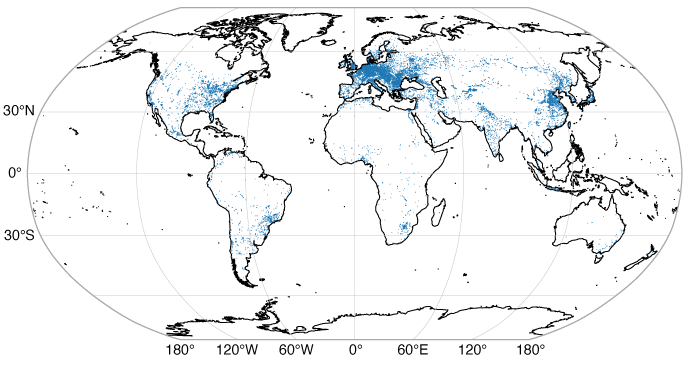 Global map with patches of blue
