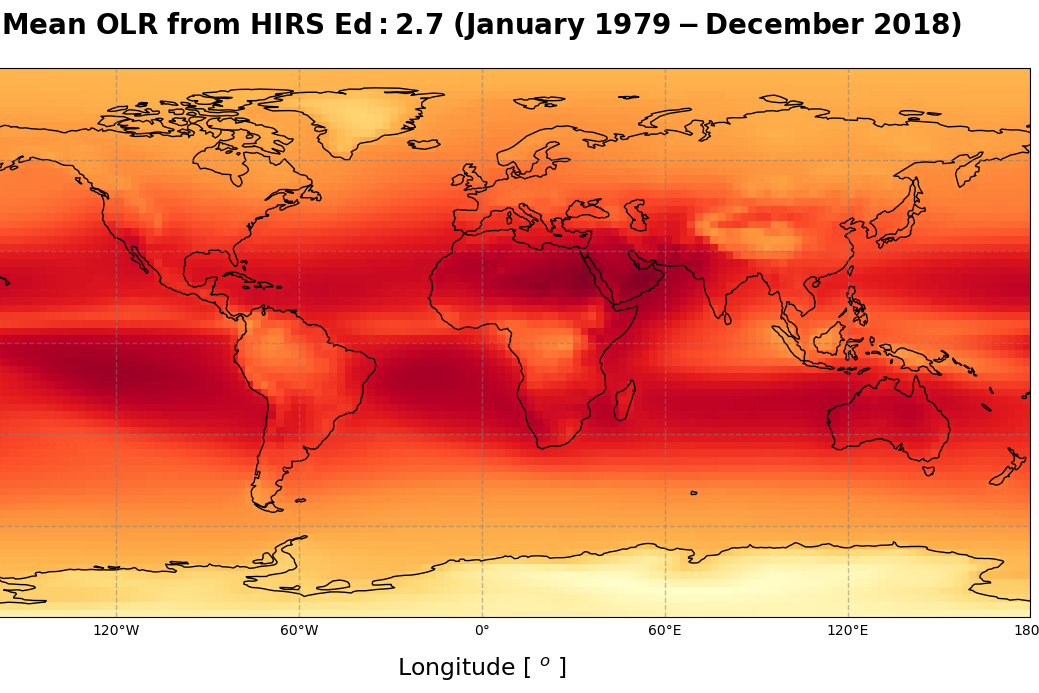 Calculation of global distribution and timeseries of Outgoing Longwave Radiation (OLR) using NOAA/NCEI HIRS data