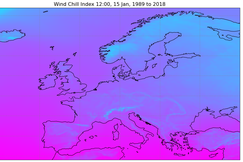 Wind chill index with reanalysis data