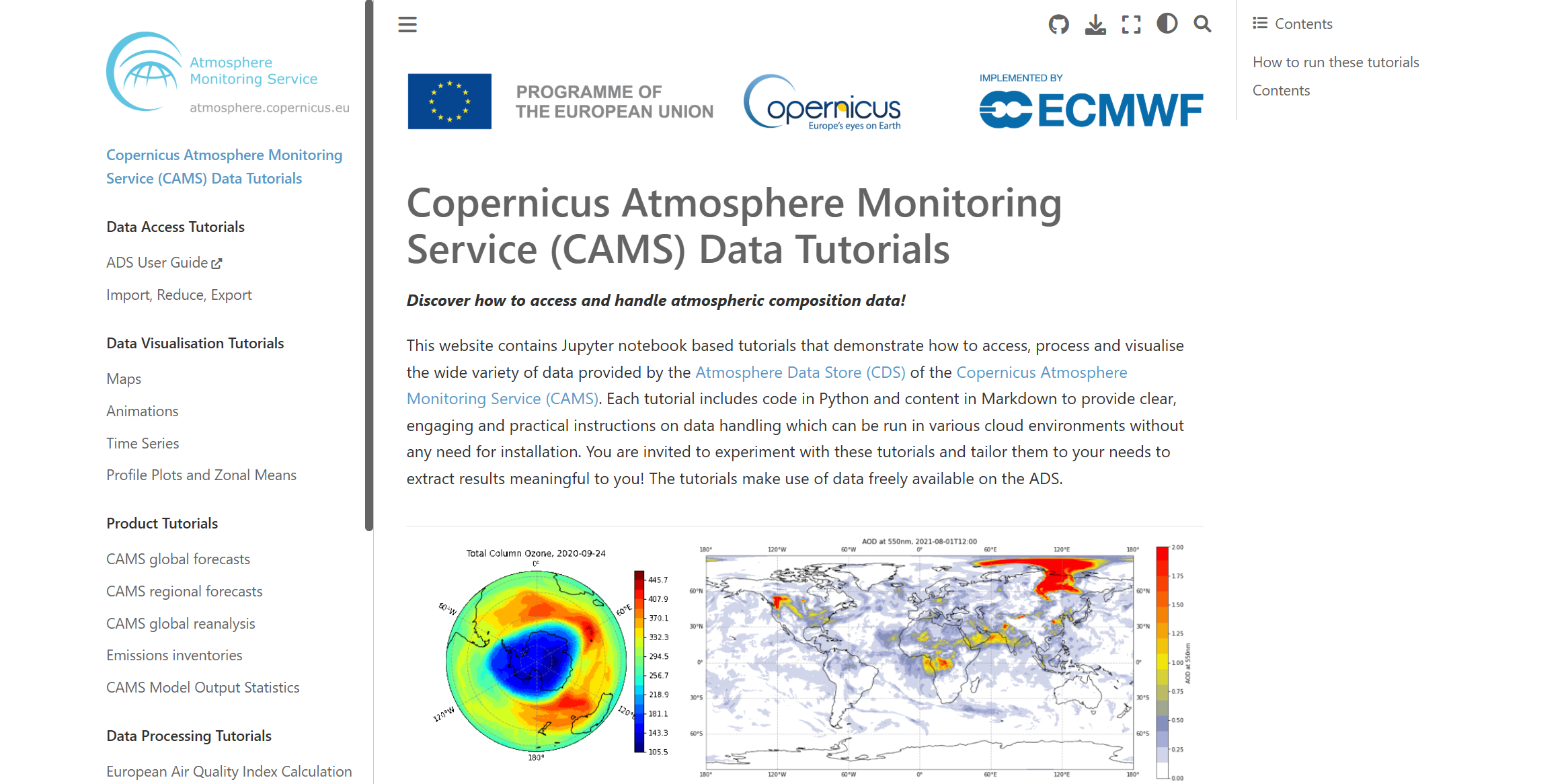 CAMS data tutorials Jupyterbook | ECMWF
