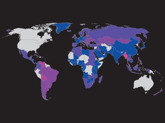 Map showing percentage female researchers, UNESCO
